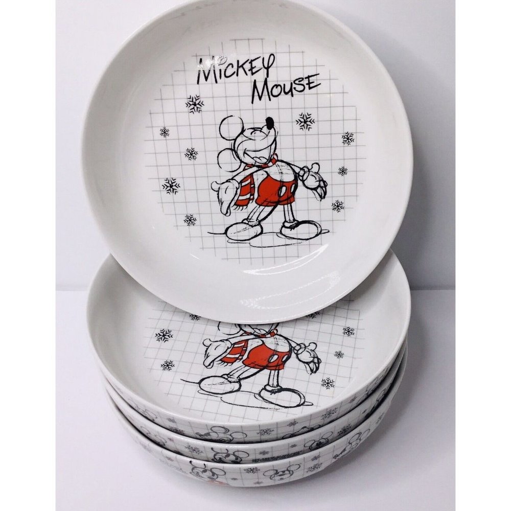 4 Bowls Christmas Soup, Cereal Bowls Set of Four Disney Mickey Mouse Sketchbook